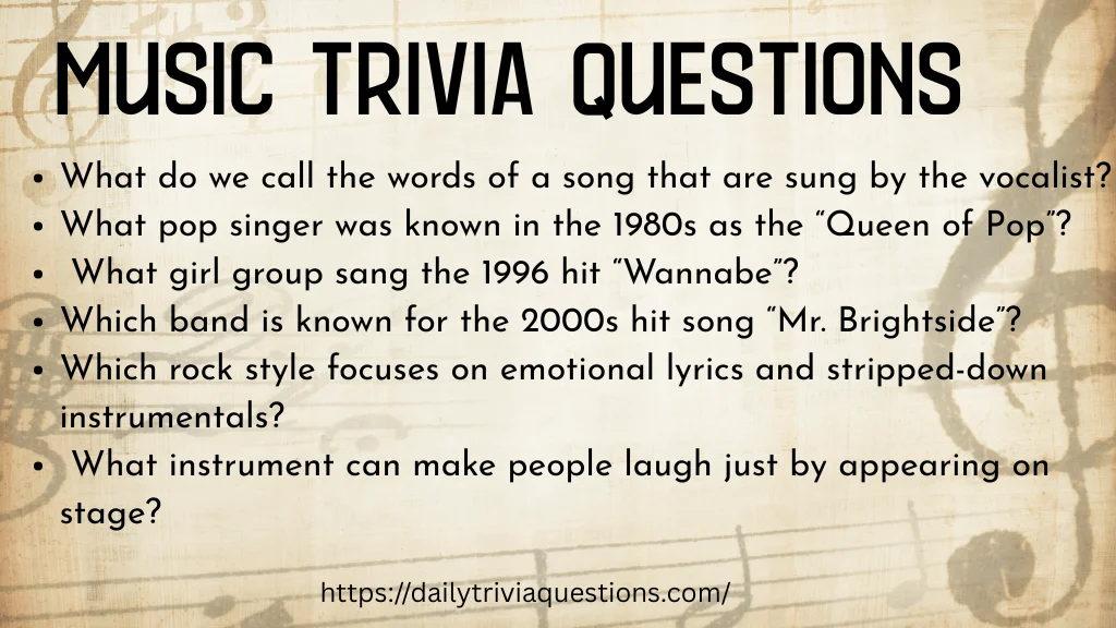 Music Trivia Questions With Answers