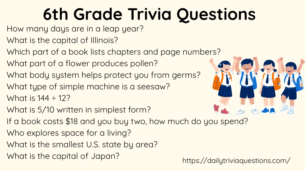 6th Grade Trivia Questions