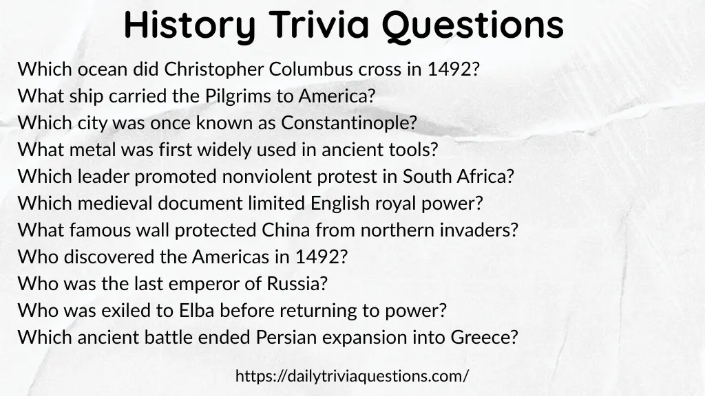 History Trivia Questions with Answers