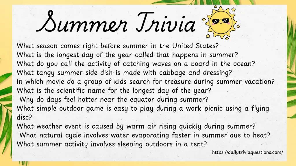 Summer Trivia Questions with Answers